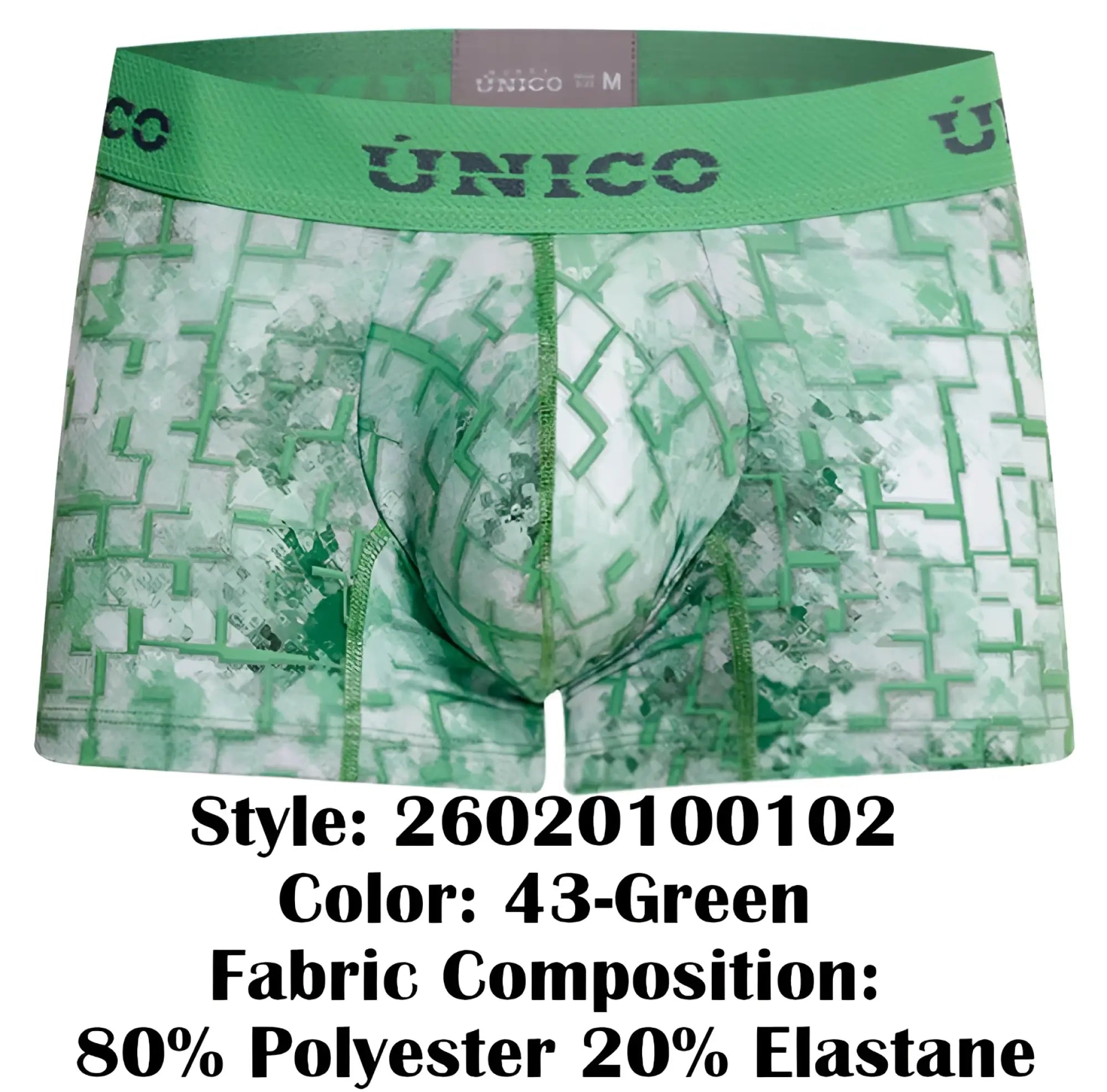 Unico 26020100102 piramide trunks green men’s boxer briefs with geometric pattern for comfortable everyday wear