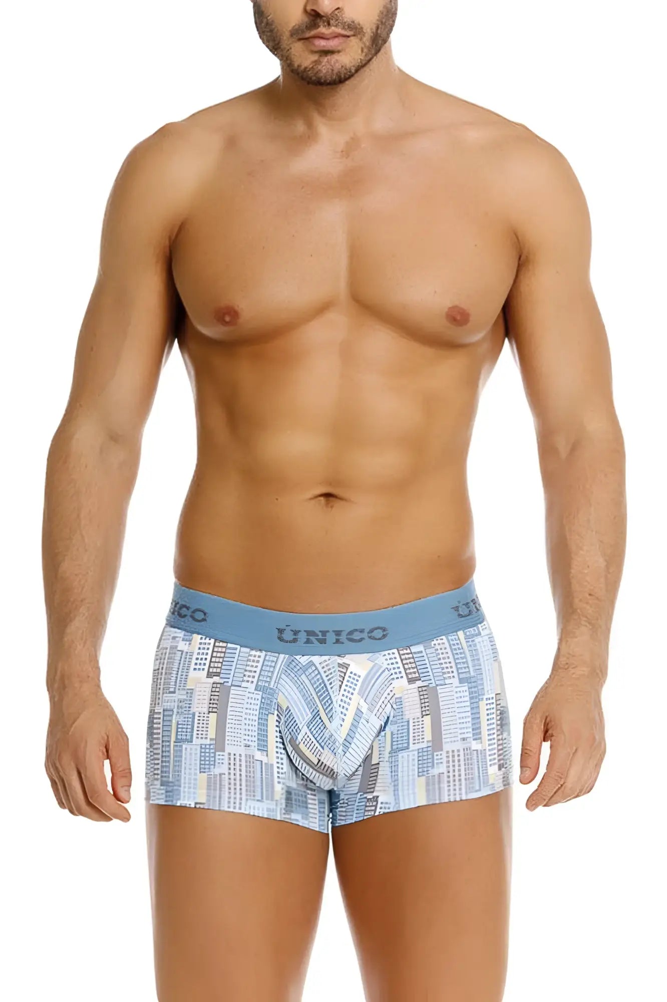 Unico 26020100103 ocarina trunks light blue and white boxer briefs with cityscape pattern for comfortable wear