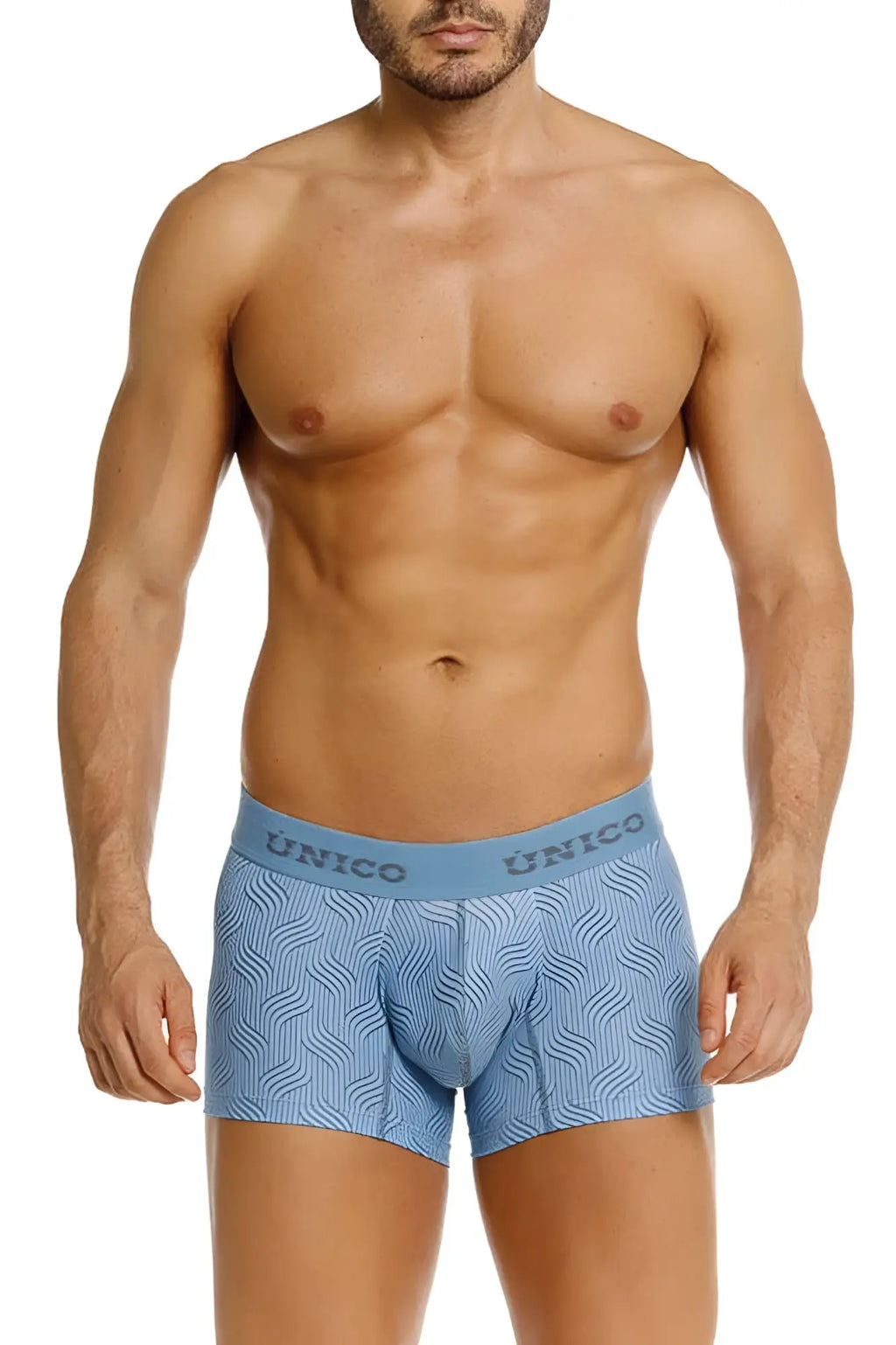 Light blue unico 26020100111 lenoso boxer briefs with a subtle wavy pattern and matching waistband