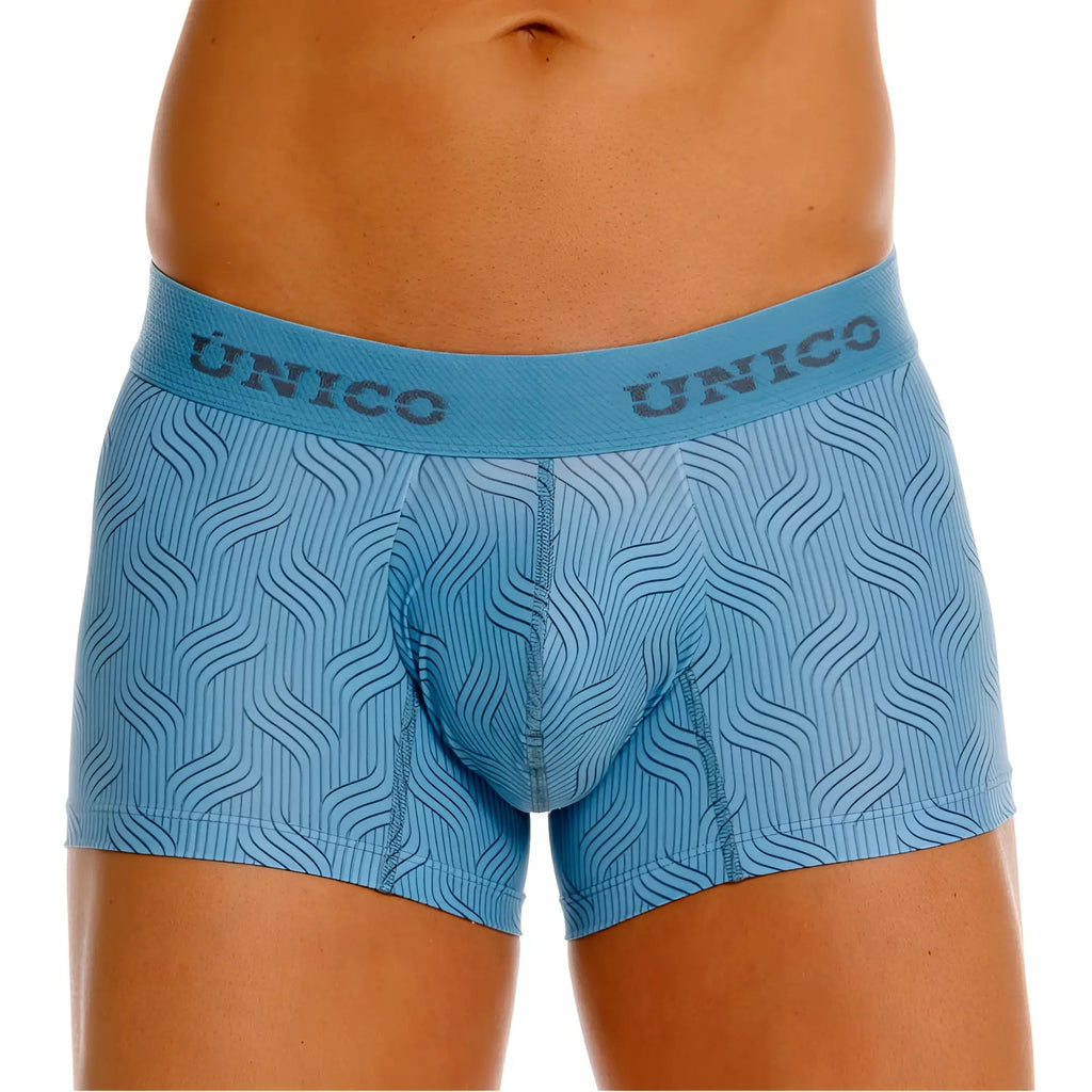 Light blue unico 26020100111 lenoso trunks boxer briefs with subtle wavy line pattern across the fabric