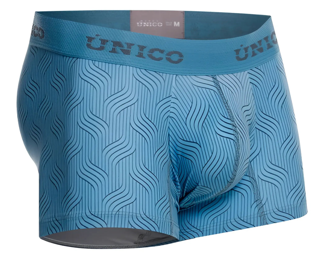 Light blue unico 26020100111 lenoso mens boxer briefs with subtle wave pattern and elastic waistband