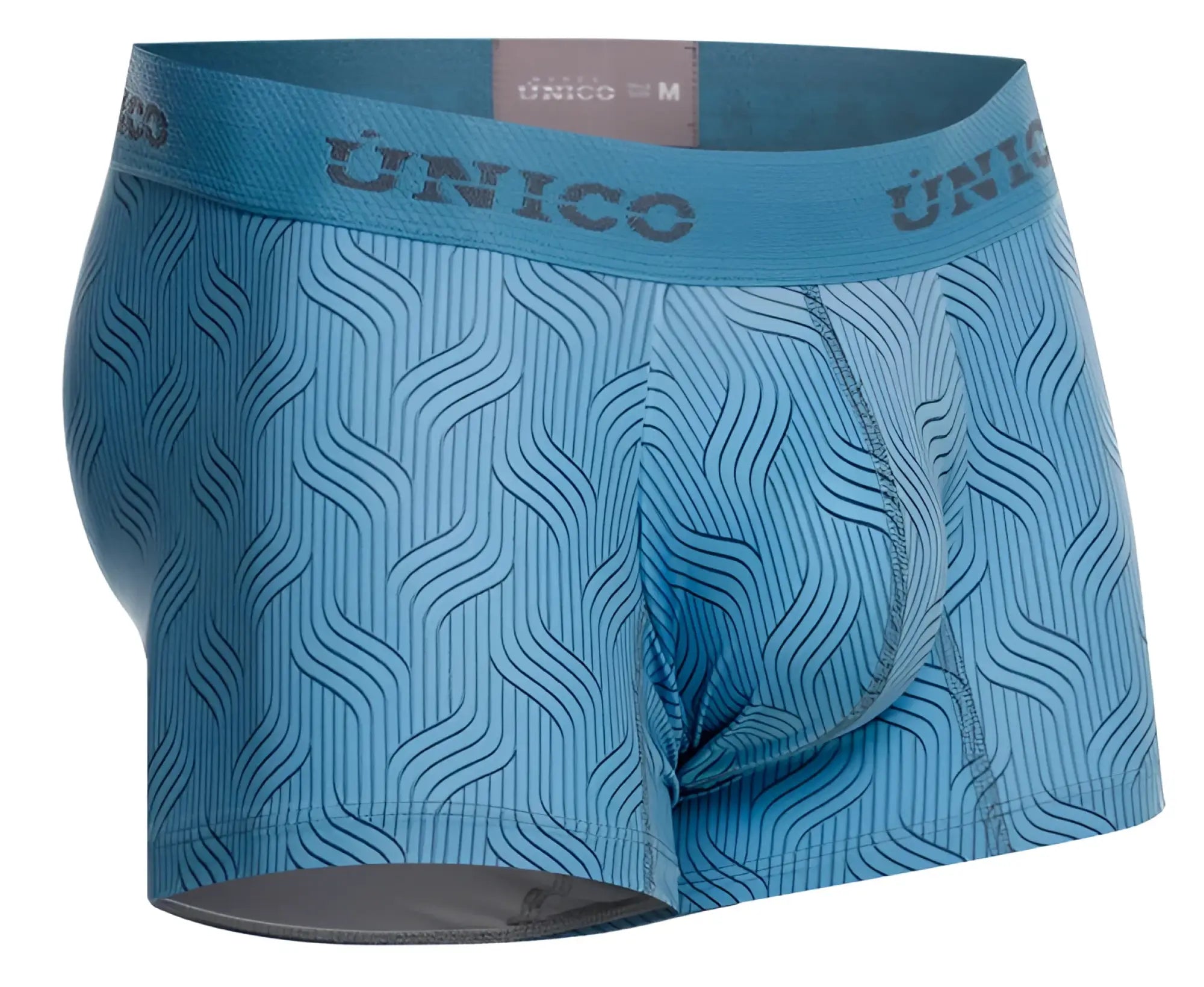 Light blue unico 26020100111 lenoso mens boxer briefs with subtle wave pattern and elastic waistband