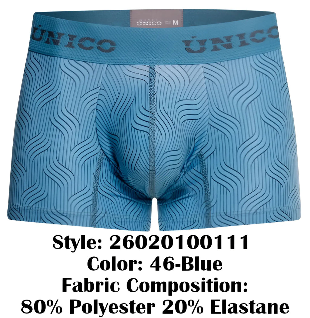 Light blue unico 26020100111 Lenoso trunks with subtle wavy line pattern and elastic waistband for men