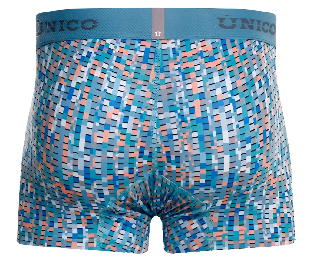 Unico lignina trunks blue men’s boxer briefs with coral pixelated pattern and textured waistband