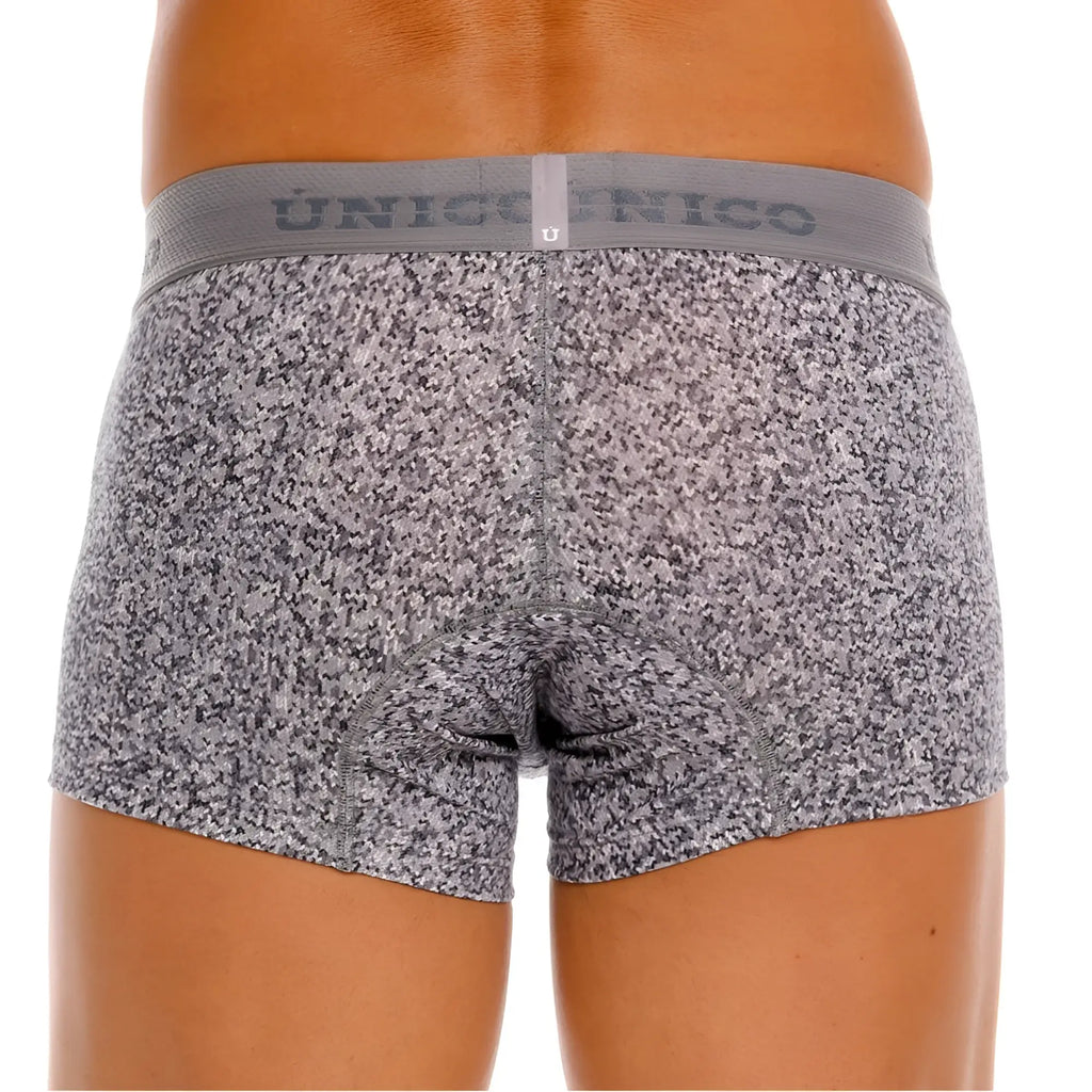 Gray speckled suede athletic briefs with matching elastic waistband branded unicornico in unico 26020100114 trunks
