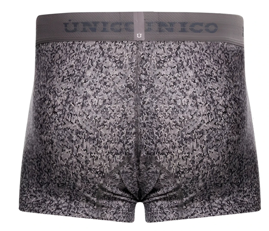 Gray textured suede men’s boxer briefs with matching unico elastic waistband color 59-gray front view