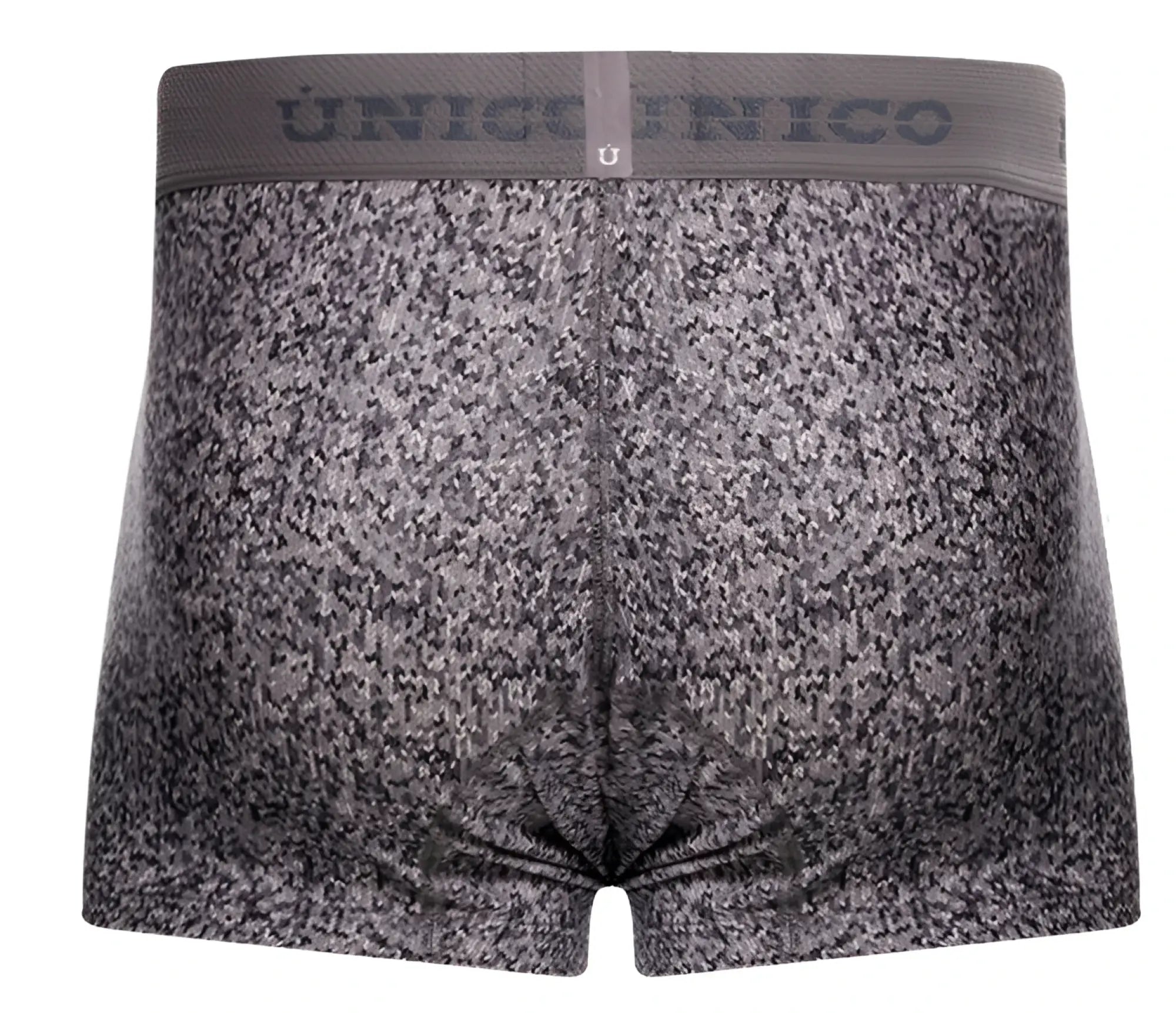 Gray textured suede men’s boxer briefs with matching unico elastic waistband color 59-gray front view