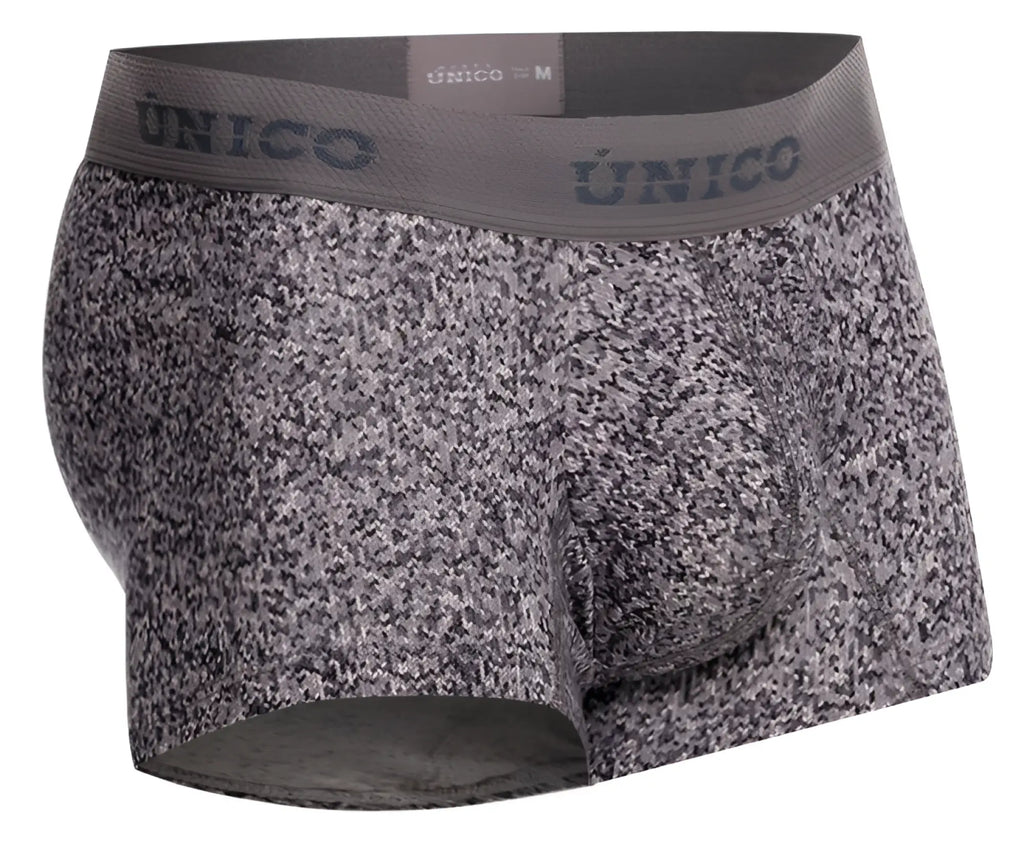 Gray and white speckled suede men’s briefs with matching unico elastic waistband color 59 gray