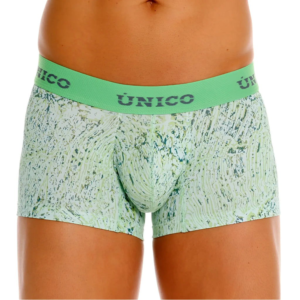 Unico light green and white patterned men’s boxer briefs with matching elastic waistband for comfortable wear