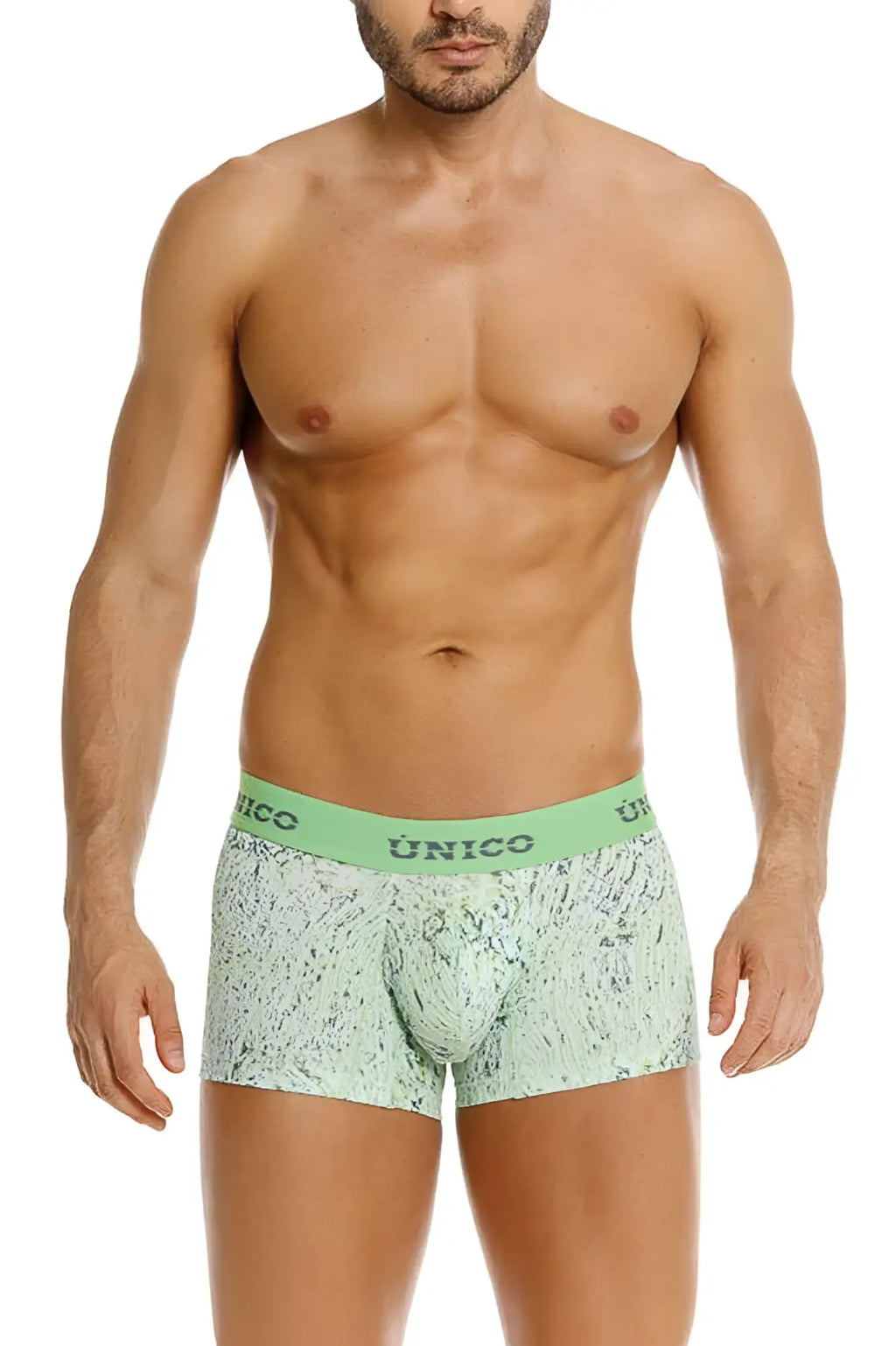 Light green and white speckled unico 26020100115 hunos trunks with matching elastic waistband in color 43 green