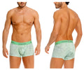 Mint green patterned Unico 26020100115 Hunos trunks with solid waistband featuring unico brand name