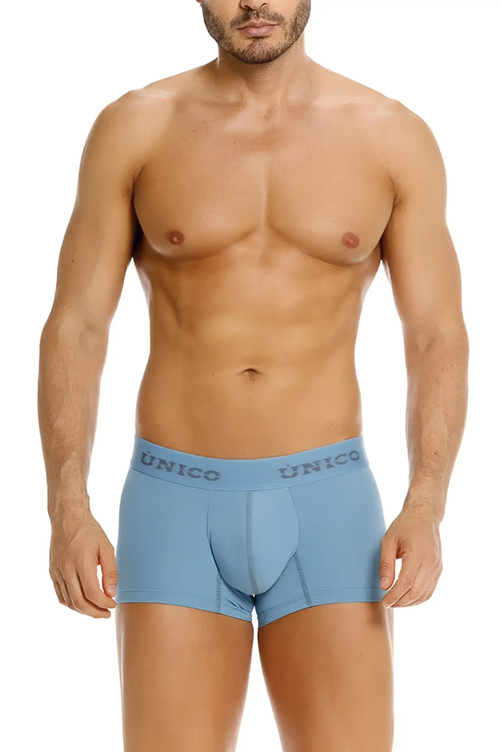 Light blue unico 26020100118 ventisca trunks for men with elastic waistband and contoured pouch design