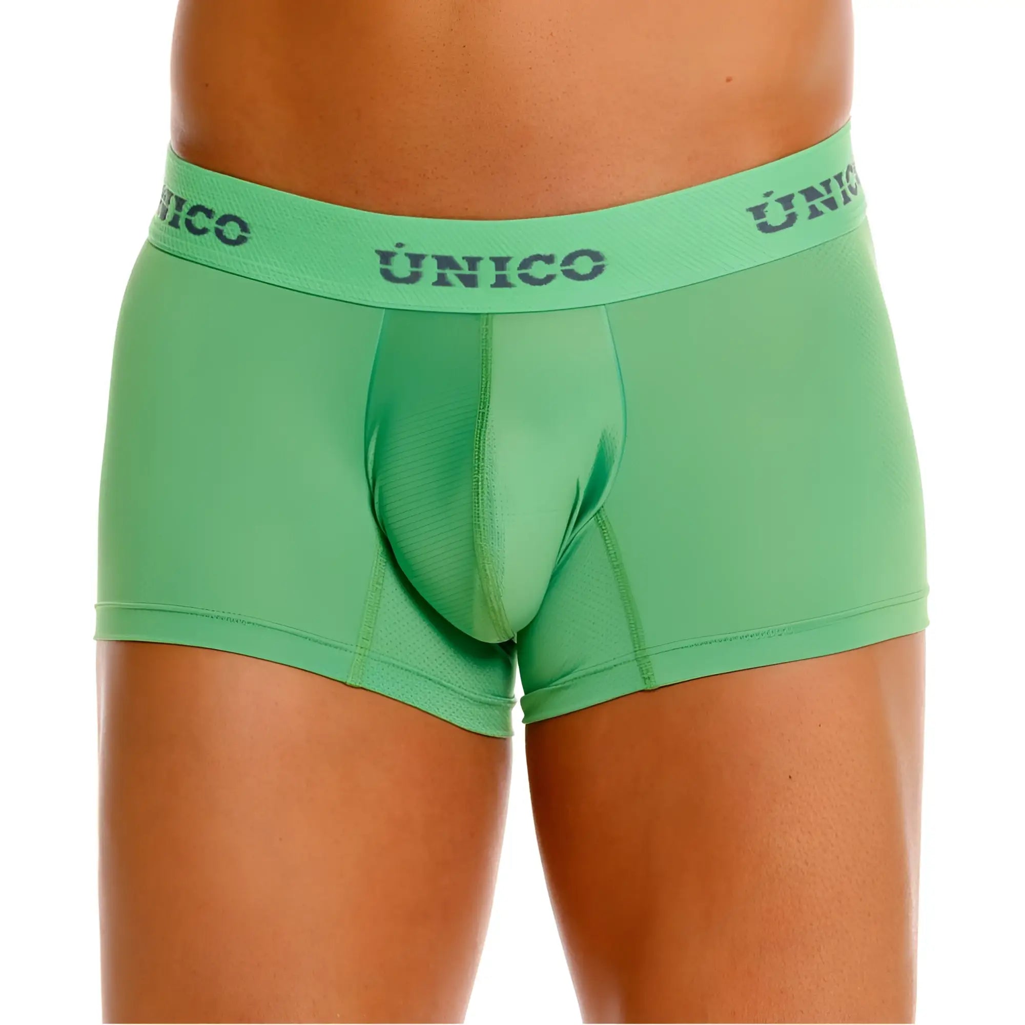 Green unico men’s boxer briefs with contoured pouch and elastic waistband in color 43 green frog trunks style