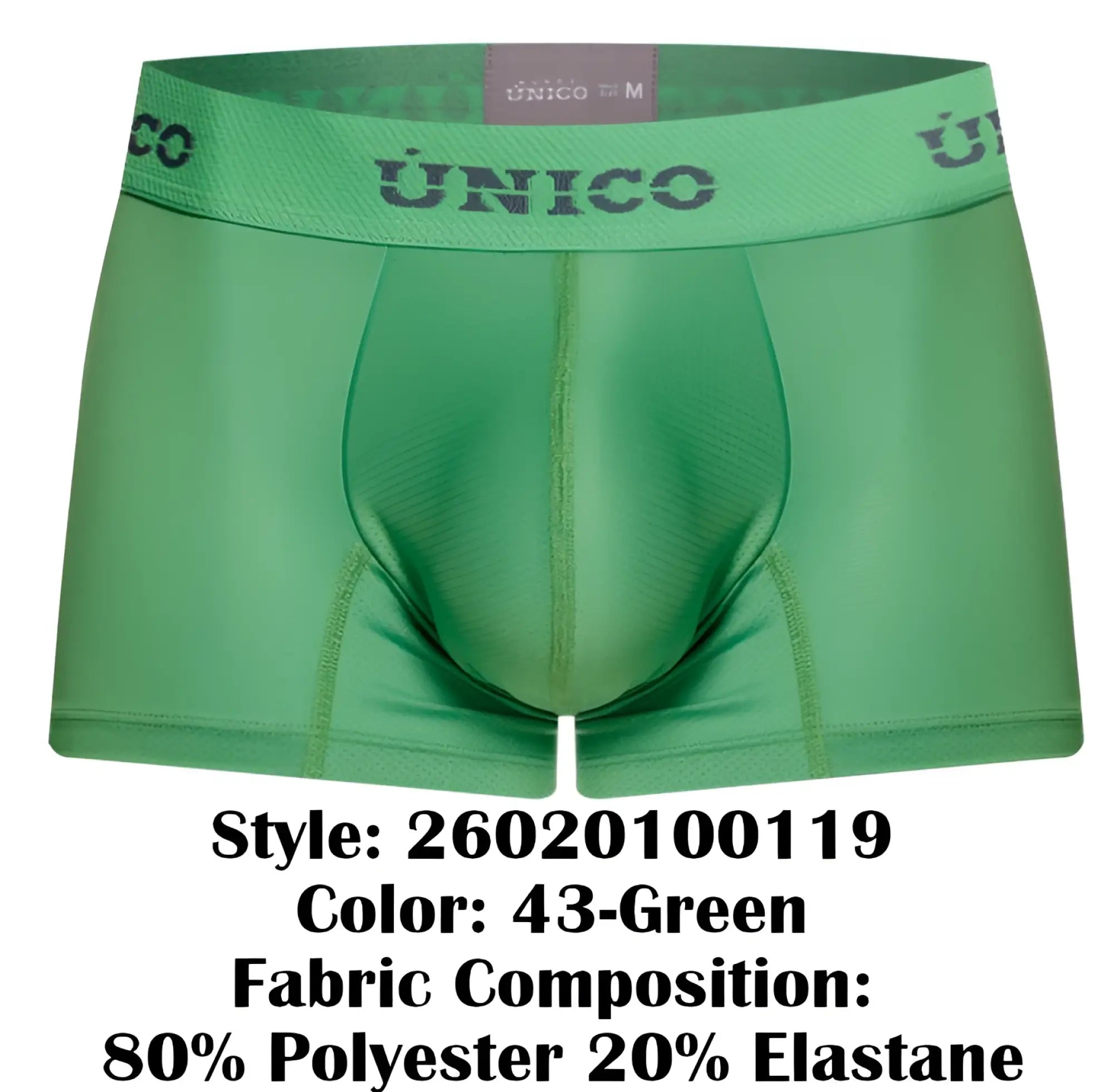 Green unico men’s boxer briefs made from 80% polyester and 20% elastane in color 43-Green frog trunks design