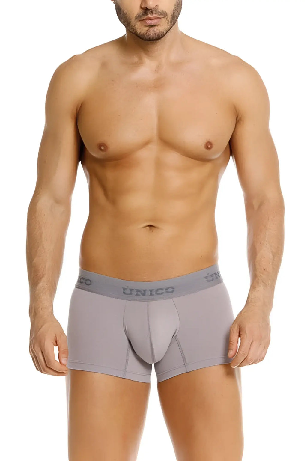 Gray unico men’s boxer briefs with contoured pouch and elastic waistband from unico 26020100120 ruano trunks