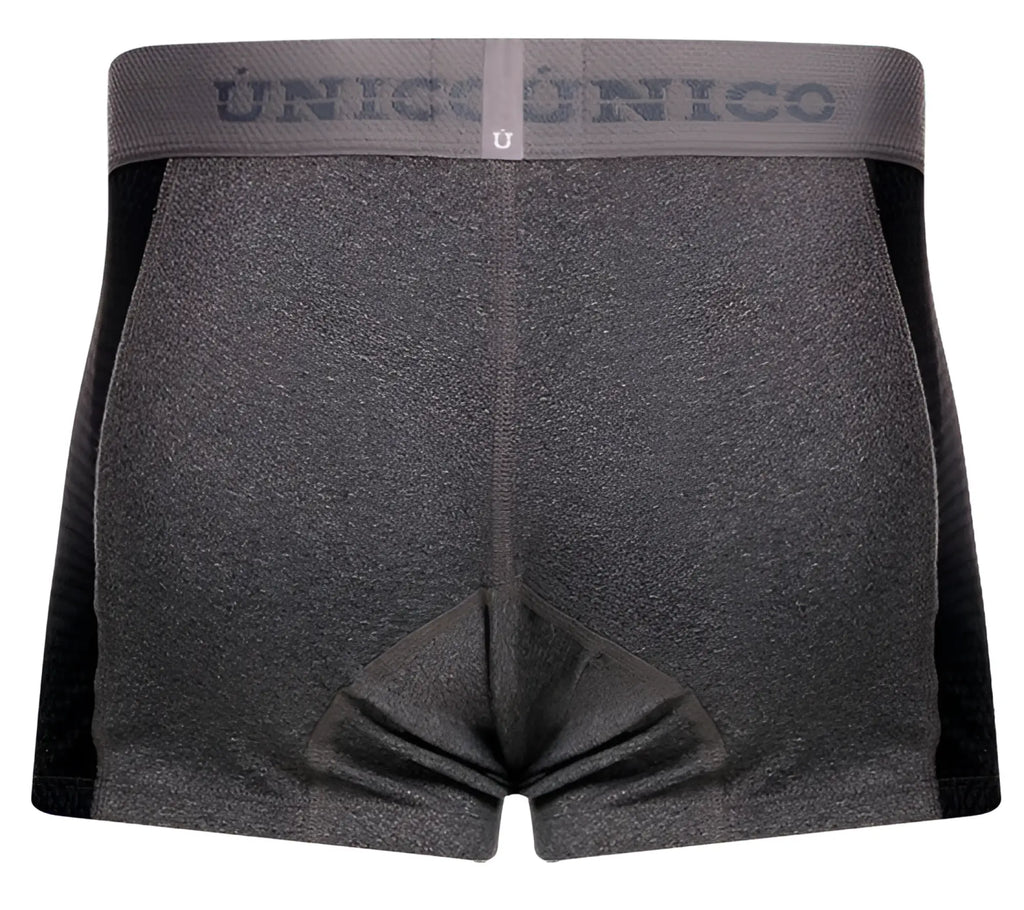 Gray heathered boxer briefs with black side panels and unico branded waistband in unico 26020100121 brio trunks color 59 gray