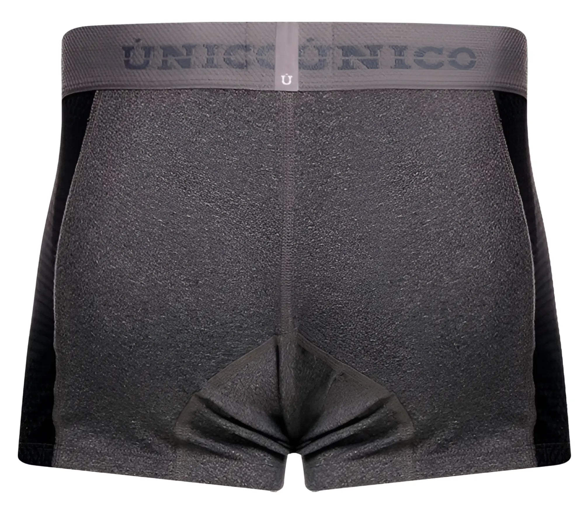 Gray heathered boxer briefs with black side panels and unico branded waistband in unico 26020100121 brio trunks color 59 gray