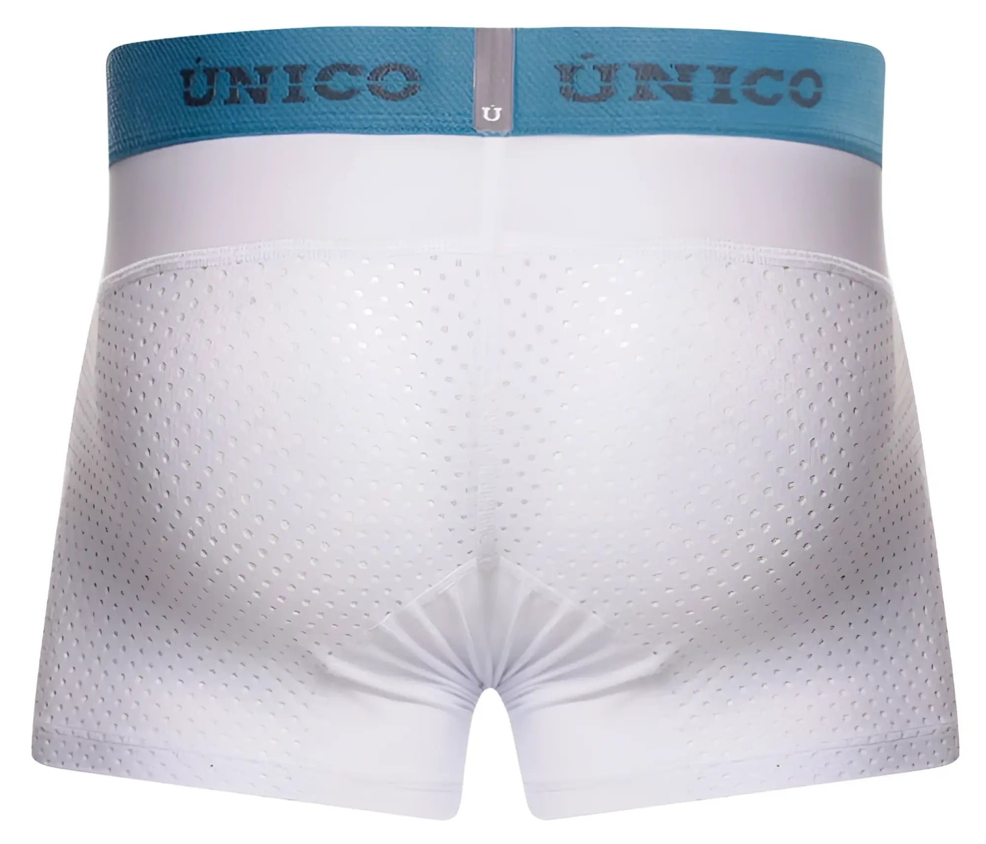 White perforated sedoso boxer briefs with light blue uníco branded elastic waistband color 00-white