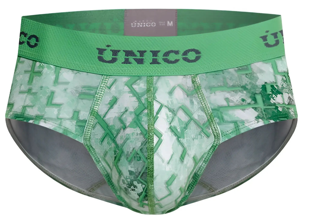 Green patterned unico 26020101102 piramide men’s briefs with camouflage design and elastic waistband