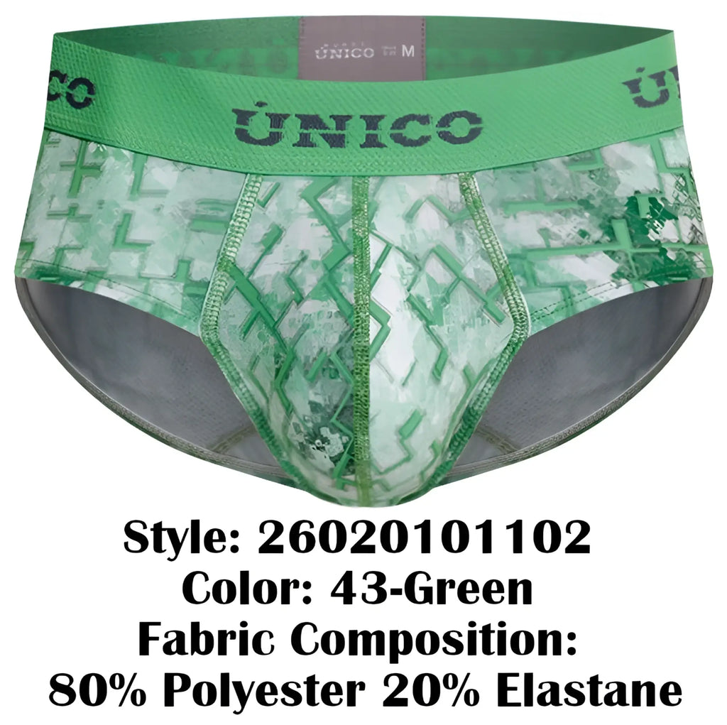 Green patterned unico 26020101102 piramide briefs for men with geometric design and elastic waistband