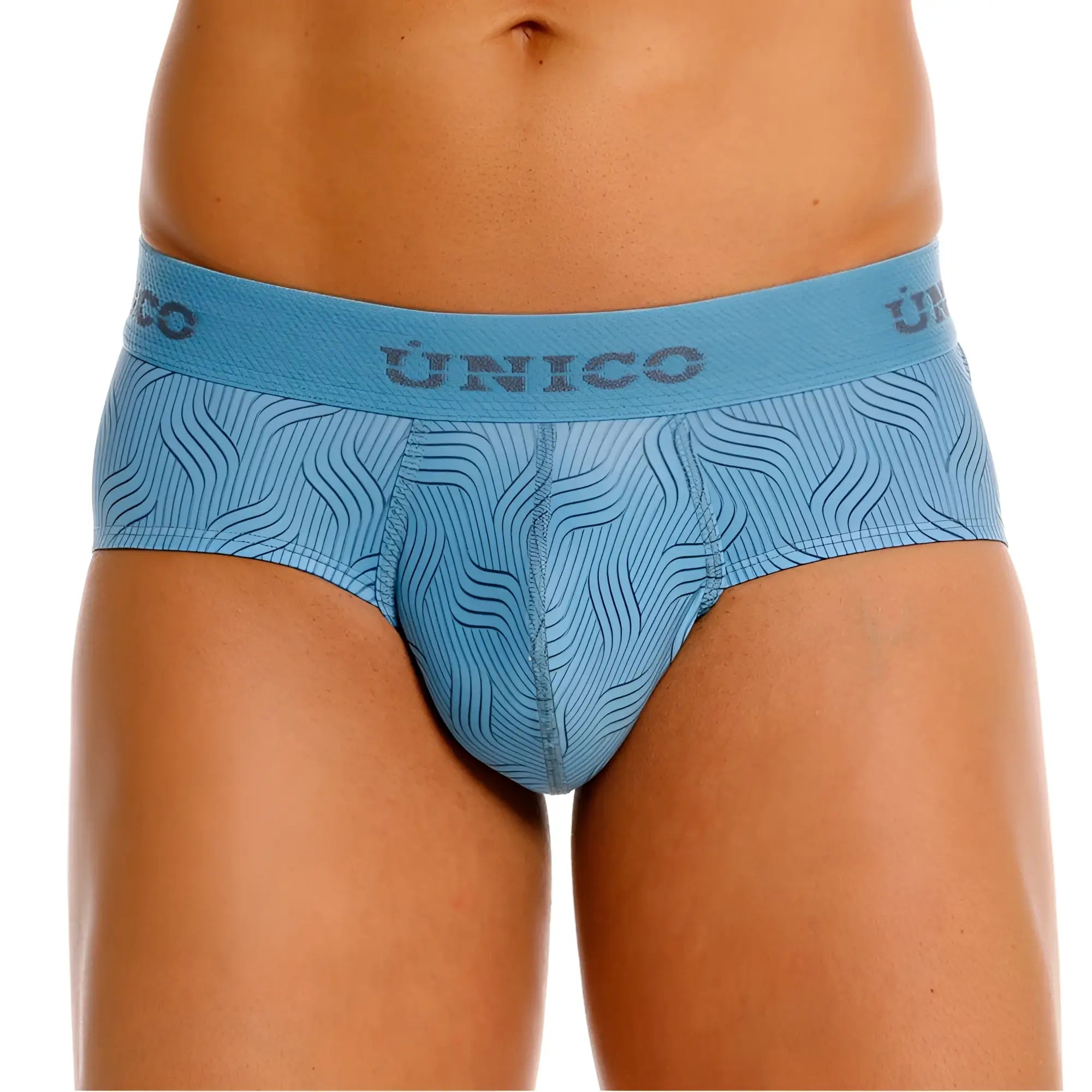Light blue unico lenoso briefs with a subtle wave pattern designed for comfort and style in everyday wear