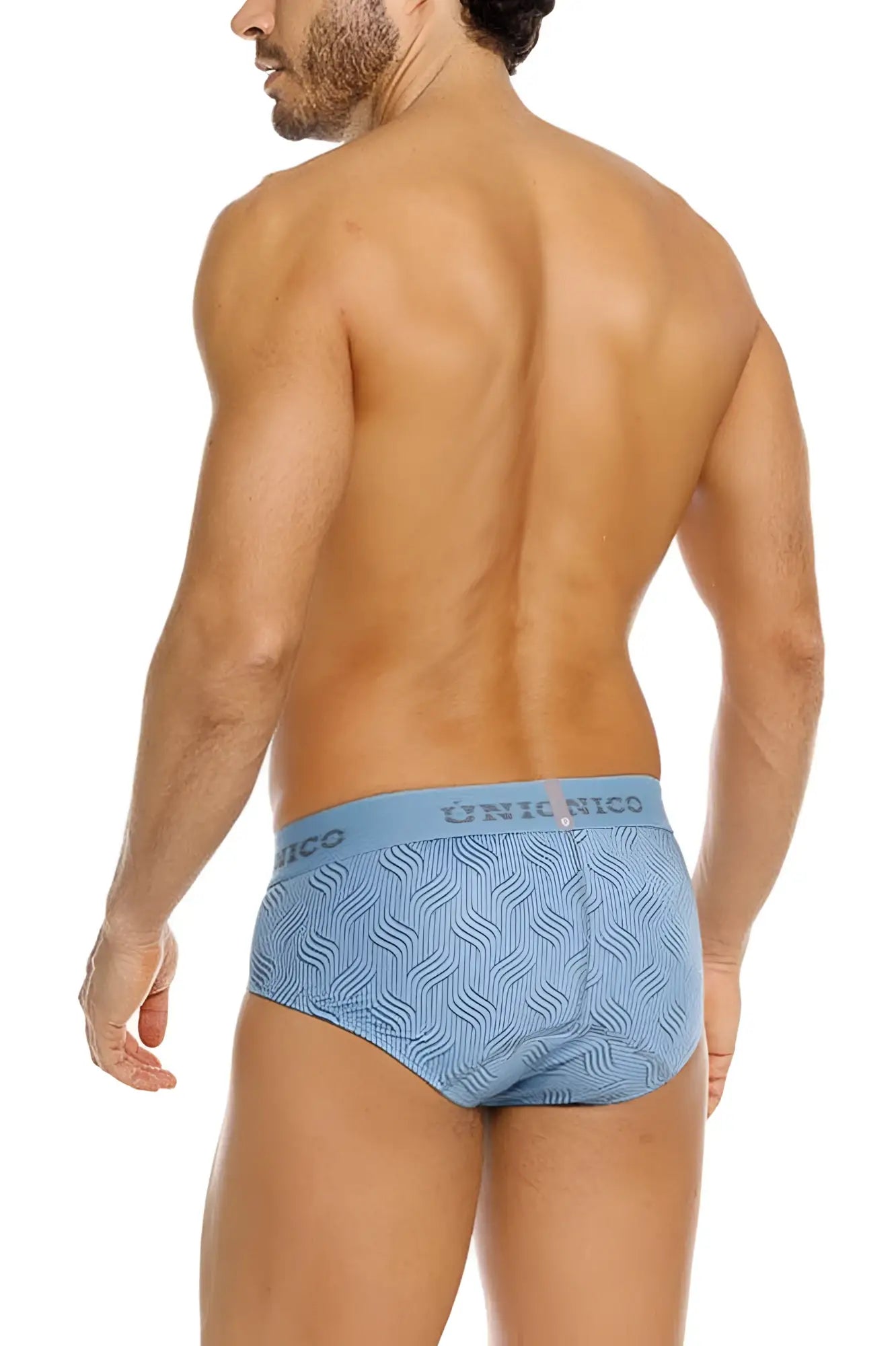 Light blue Unico 26020101111 Lenoso men’s briefs with a subtle wavy pattern on soft breathable fabric