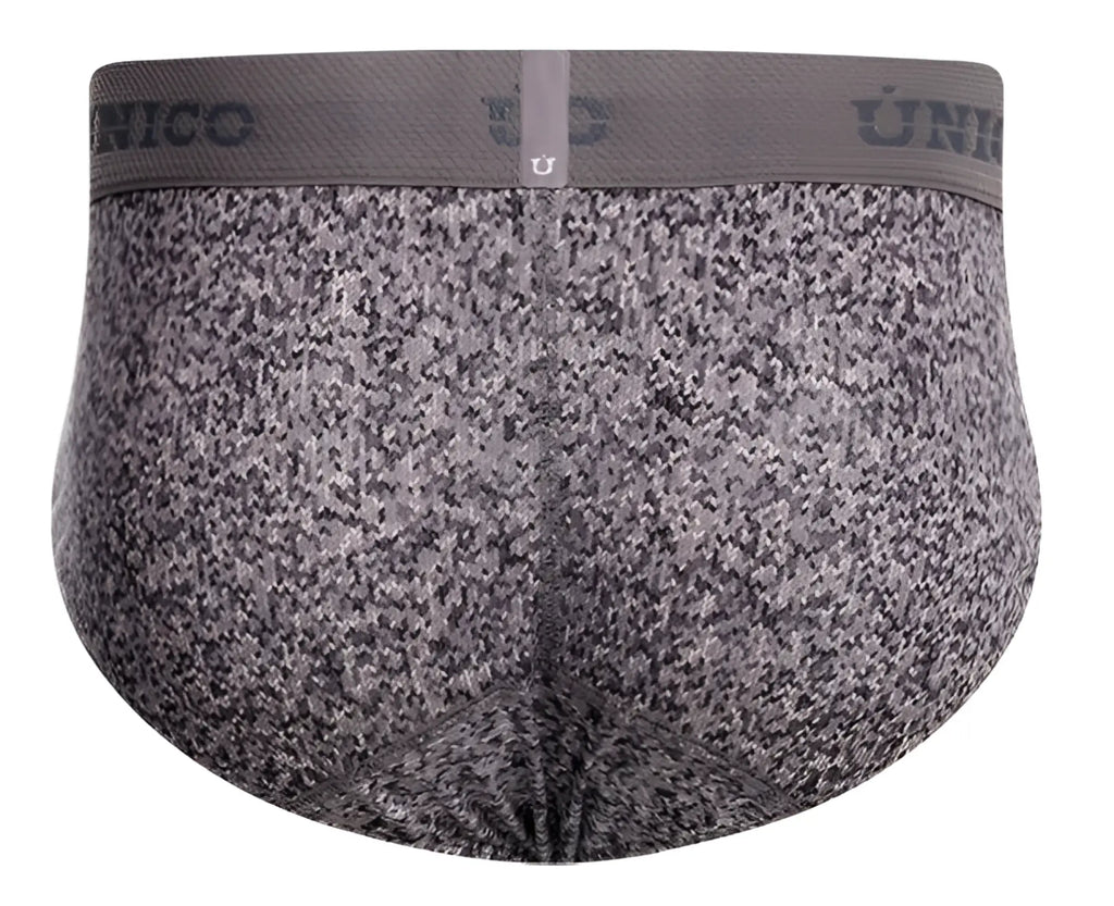 Gray suede men’s brief underwear with textured fabric and unico branded elastic waistband color 59-gray