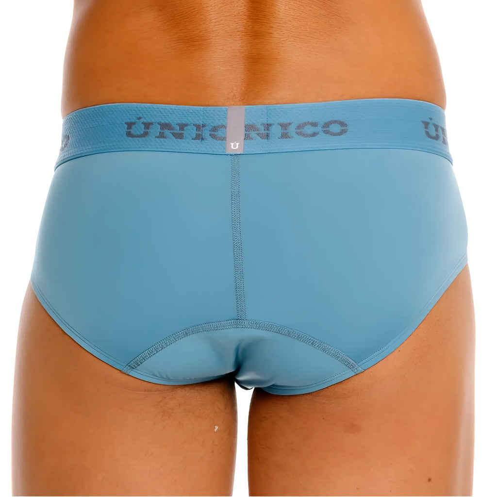 Light blue union nico men’s ventisca briefs with subtle textured waistband and stitched seams color 46-blue