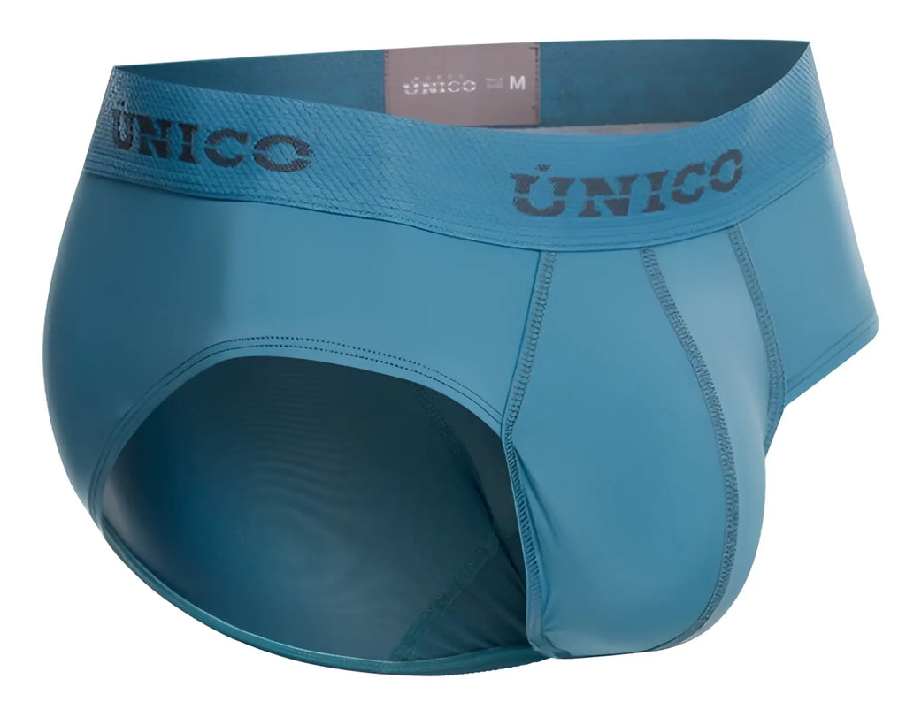A teal unico 26020101118 ventisca men’s brief with matching elastic waistband and dark gray brand lettering
