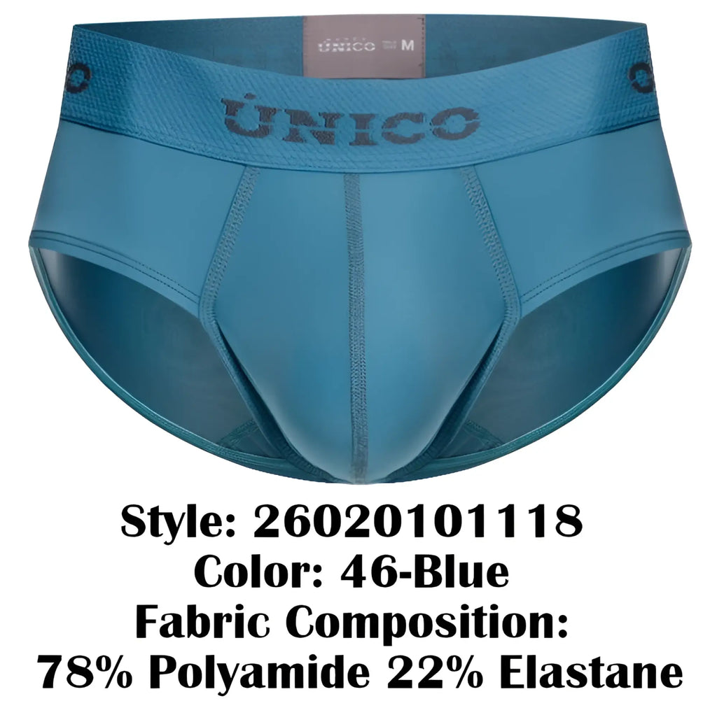 Teal blue unico 26020101118 ventisca men’s briefs made from 78 polyamide 22 elastane fabric front view