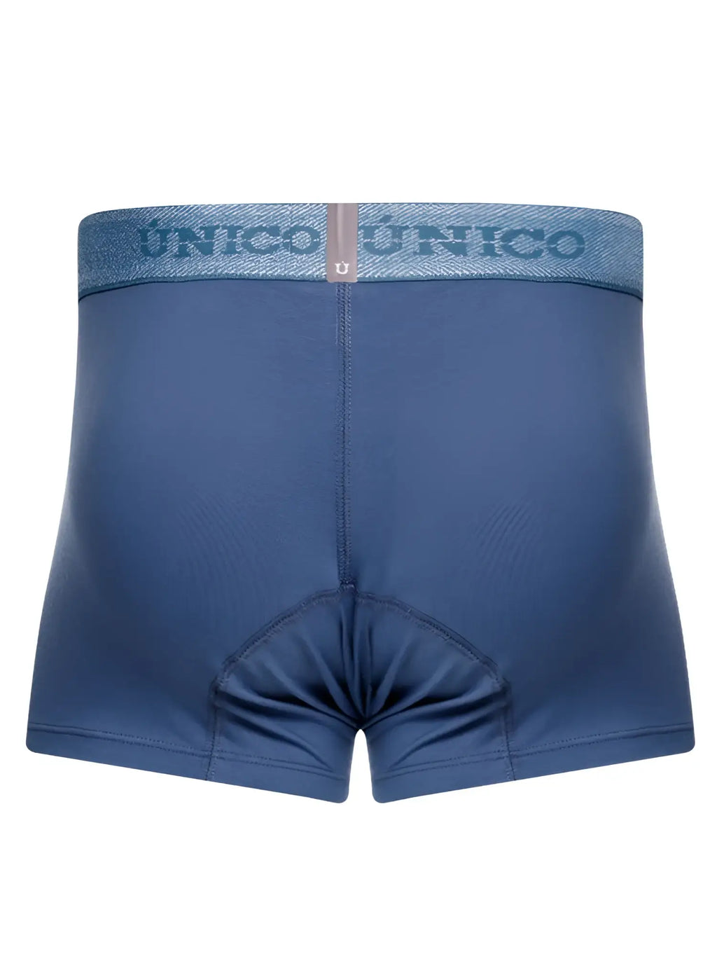 Blue unico brand premium men’s everyday teal boxer briefs with matching waistband featuring brand name and logo