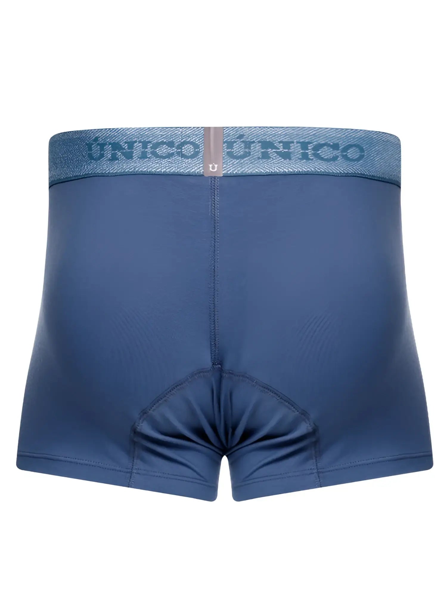 Blue unico brand premium men’s everyday teal boxer briefs with matching waistband featuring brand name and logo