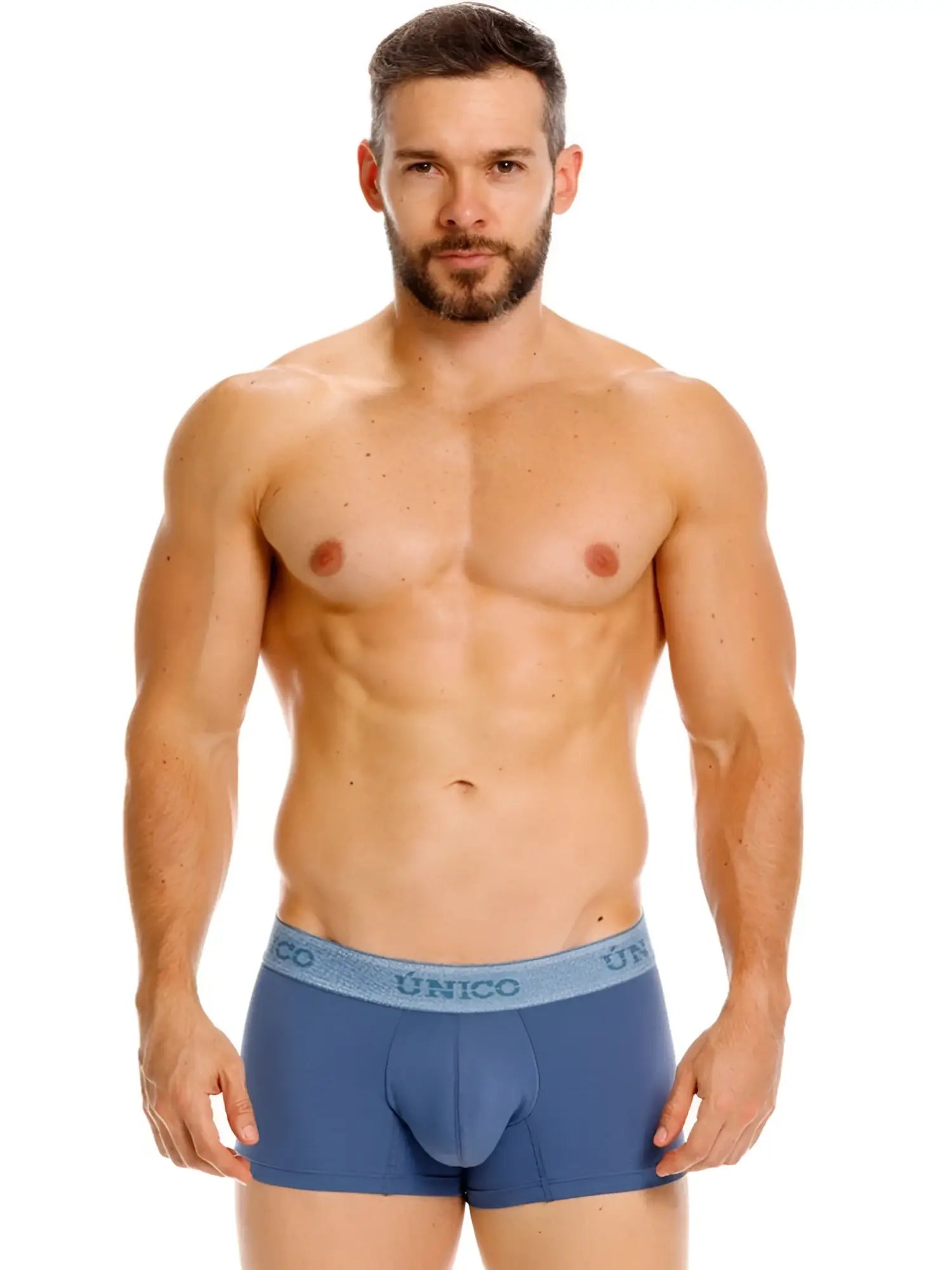 Unico 26040100117 classic trunks premium teal blue men’s briefs with light blue elastic waistband for everyday use