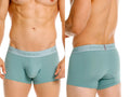 Teal unico boxer briefs with light gray elastic waistband featuring dark gray brand name in ceramic trunks color 43 green