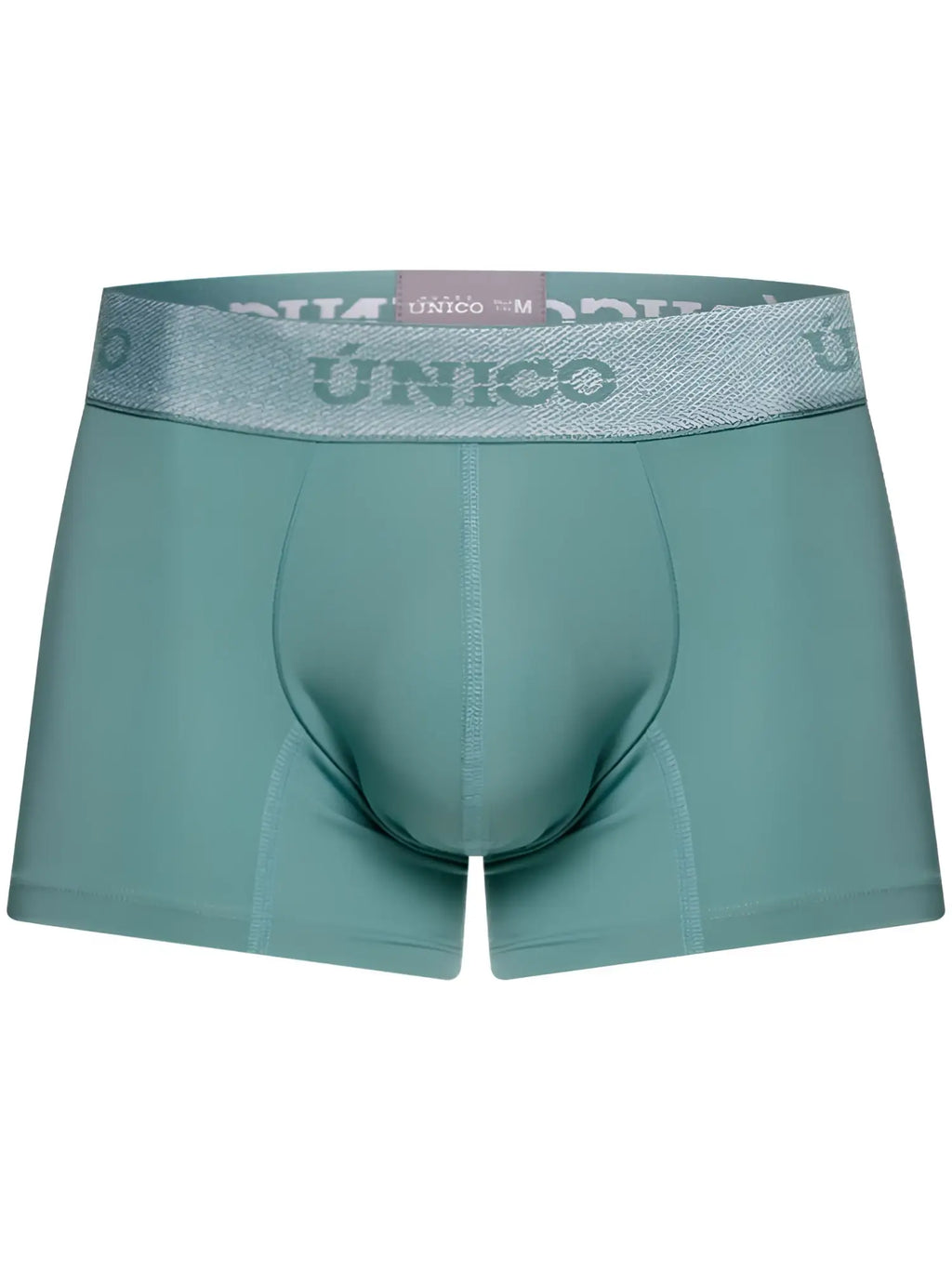 Teal men’s briefs with a silver glittery waistband featuring único logo ceramic trunks color 43 green