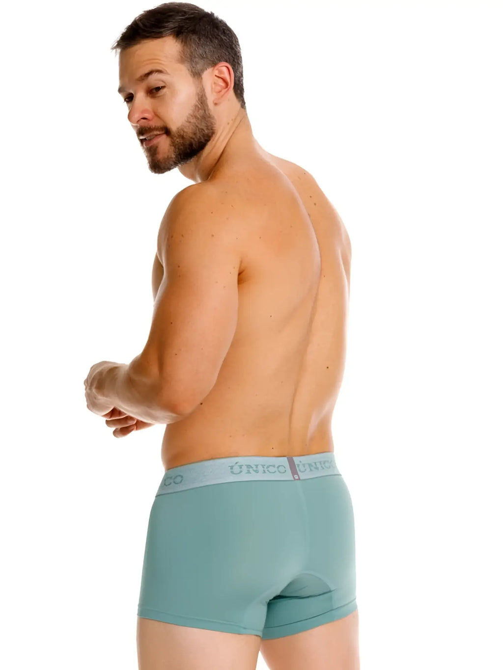 Unico 26040100121 ceramic trunks green teal unisex briefs with light gray waistband and dark purple unico branding