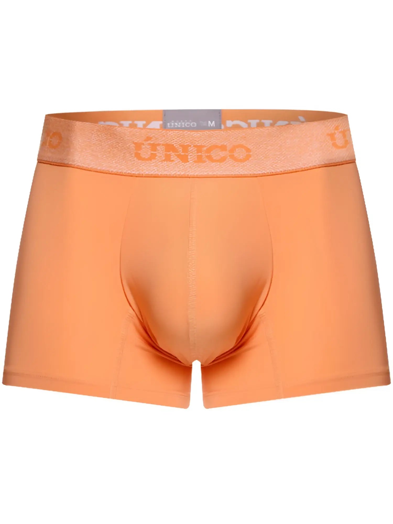 Orange unico mens boxer briefs with matching elastic waistband in apricot color offering premium support and style