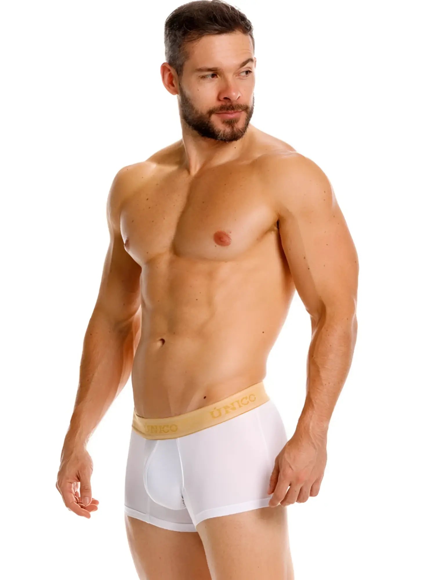 White premium athletic fit briefs with gold unico waistband in amber trunks color 00-white model 26040100125