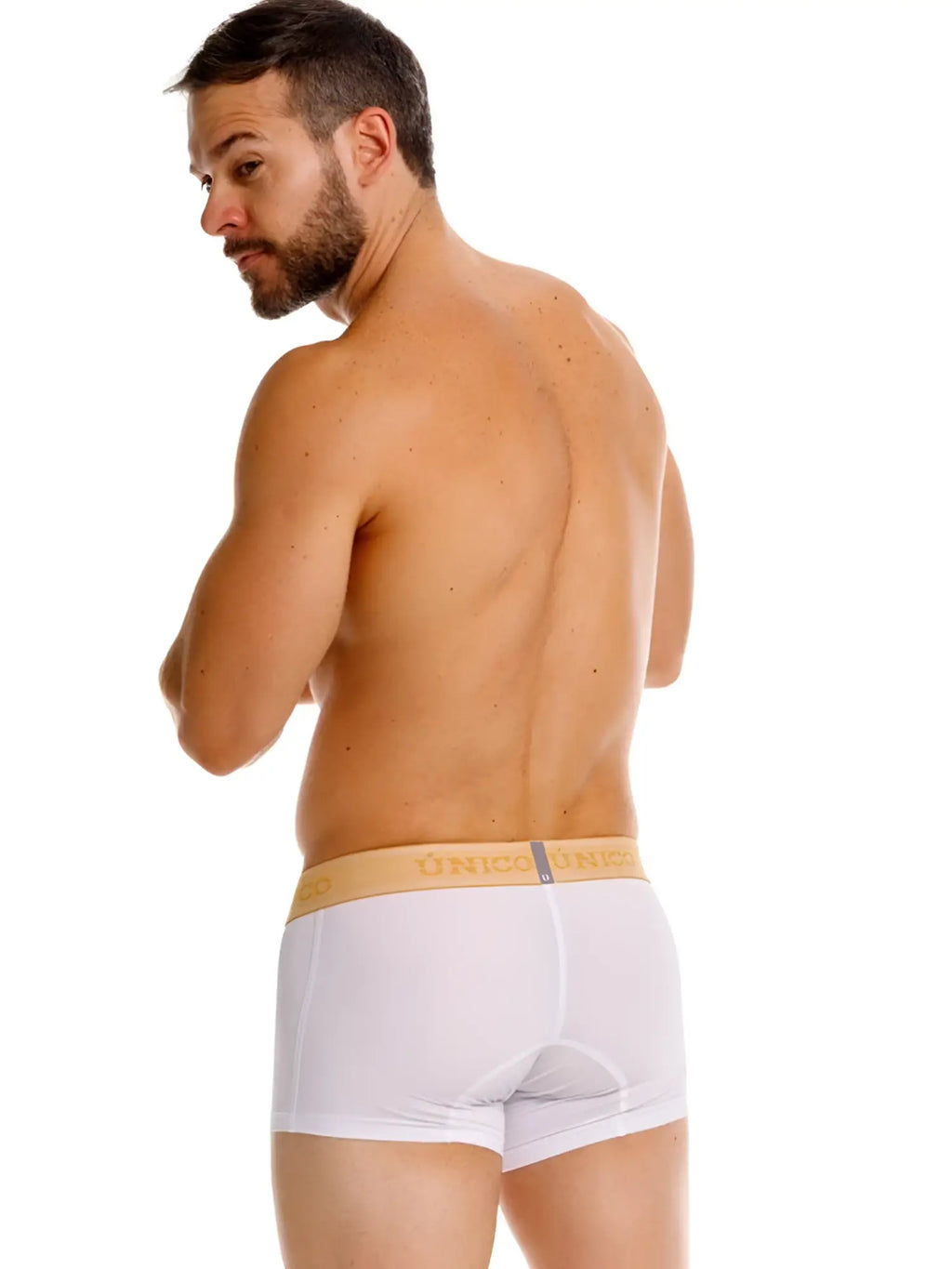 White unico 26040100125 amber trunks briefs with light beige elastic waistband and gold branding premium athletic fit