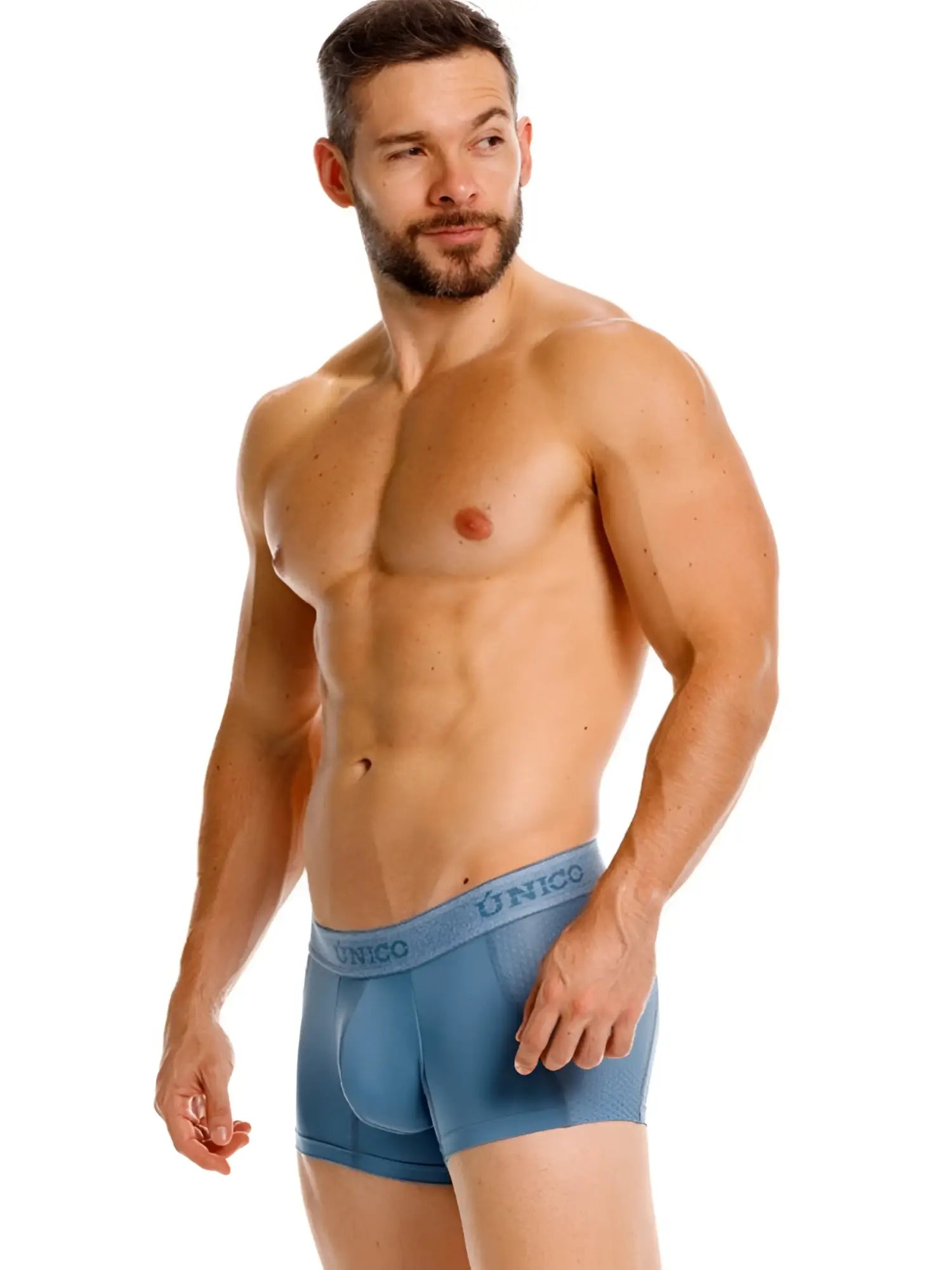 Blue unico men’s boxer briefs with contoured design and elastic waistband in classic trunks color 46-blue for premium comfort