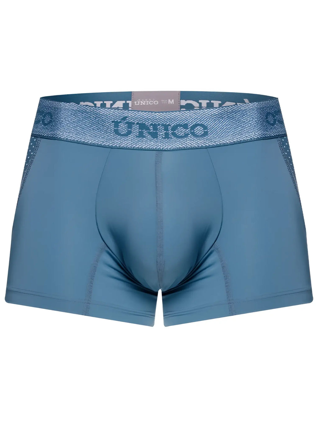 Blue unico men’s boxer briefs with textured waistband and subtle side panels for premium athletic comfort