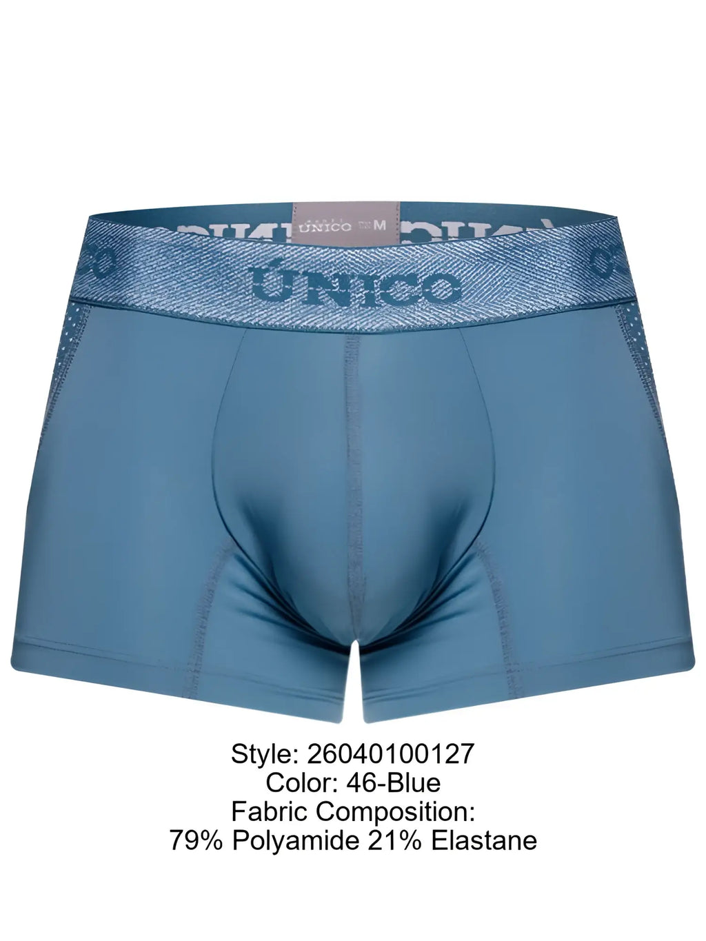Unico 26040100127 classic trunks in blue men’s boxer briefs with textured shimmer waistband made of polyamide elastane blend