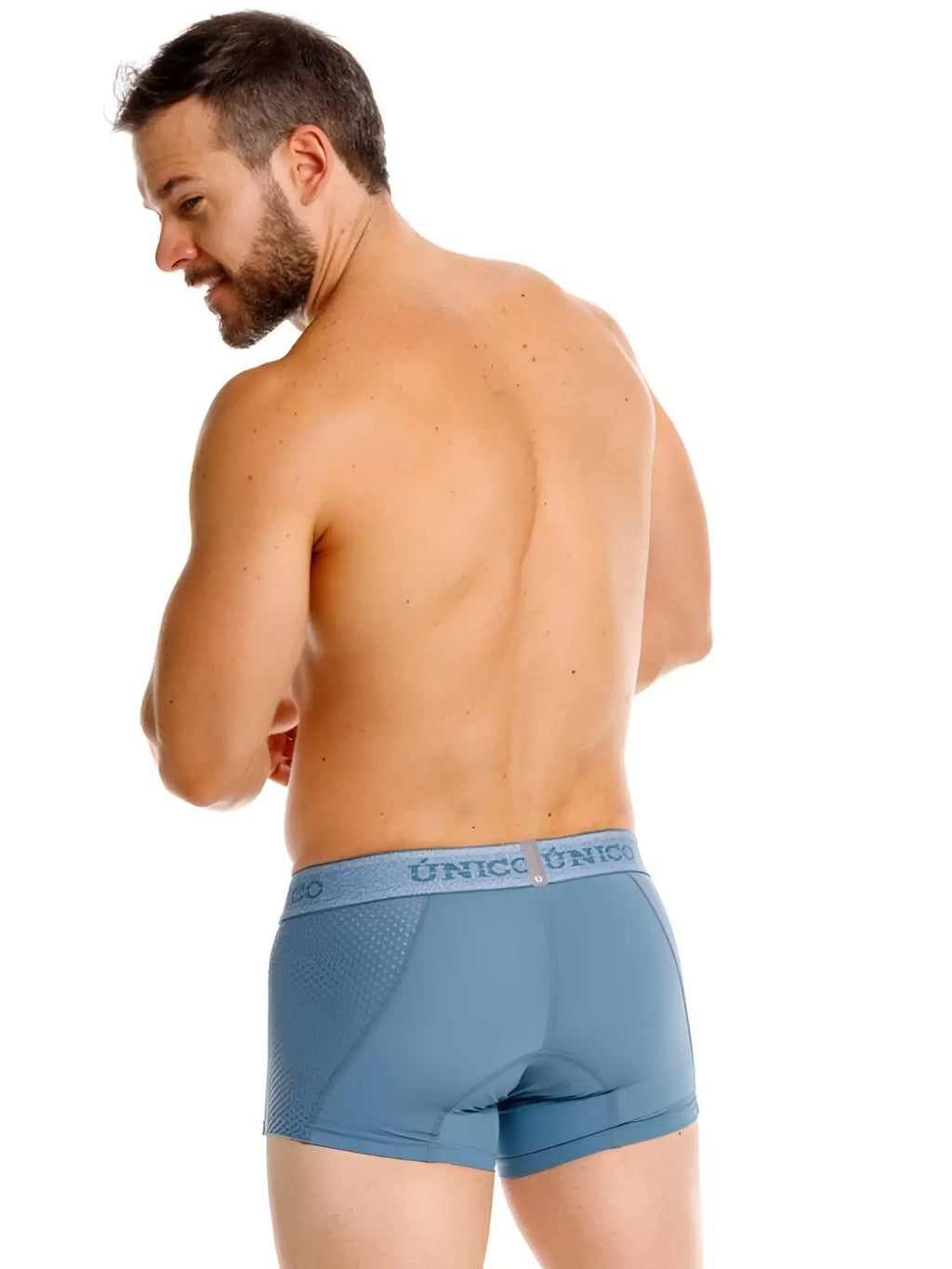 Blue unicorn men’s boxer briefs in blue with a fitted waistband offering premium athletic comfort