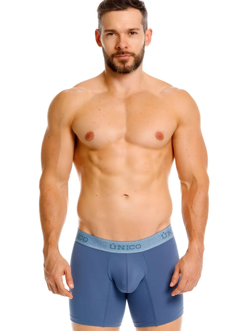 Unico 26040100217 classic men’s teal boxer briefs with contoured design and elastic waistband for premium comfort