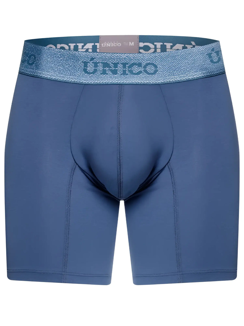 Teal unico 26040100217 classic boxer briefs with textured waistband featuring brand name in matching blue lettering