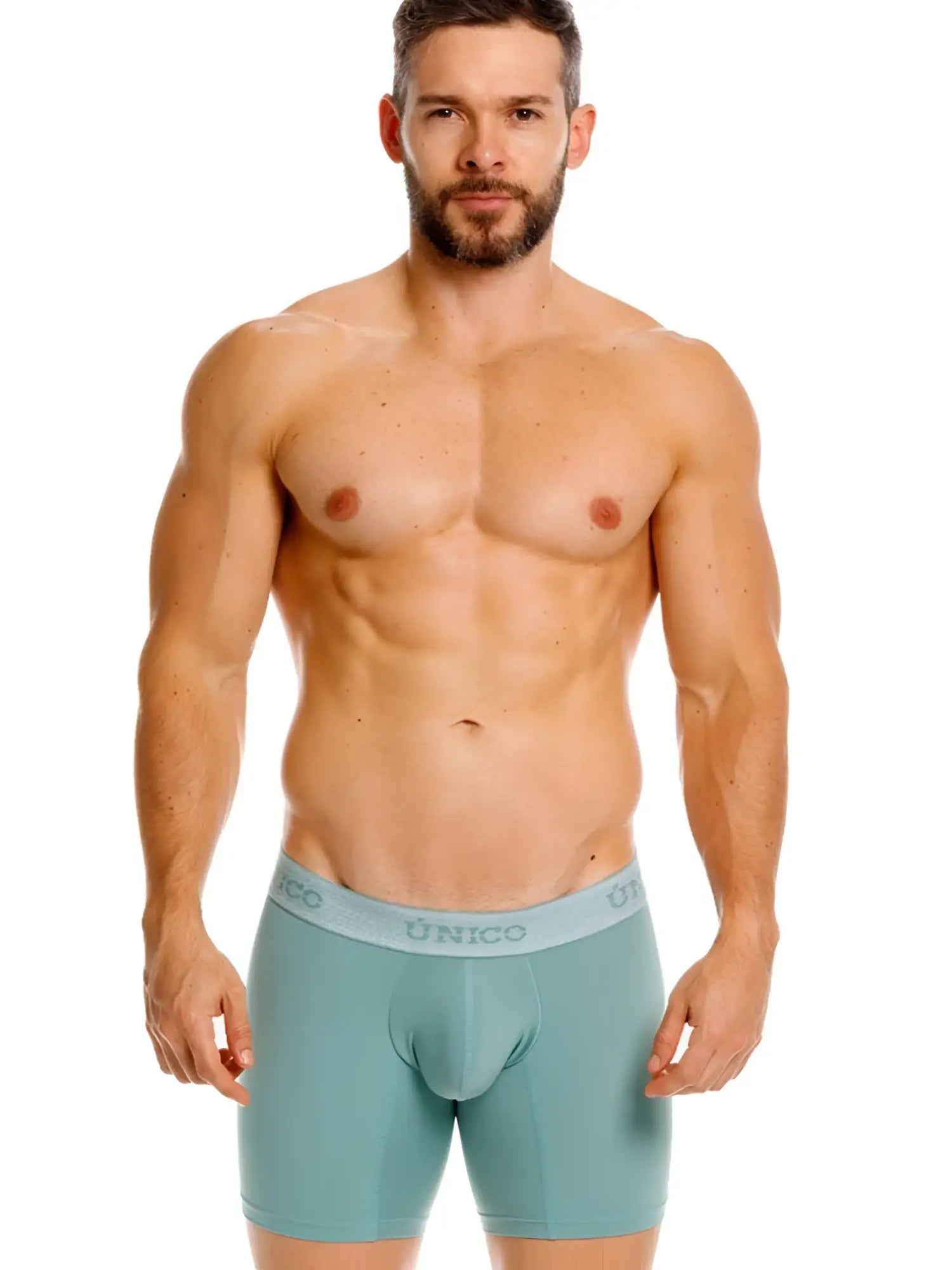 Teal unico 26040100221 ceramic boxer briefs with contoured pouch and elastic waistband in green color