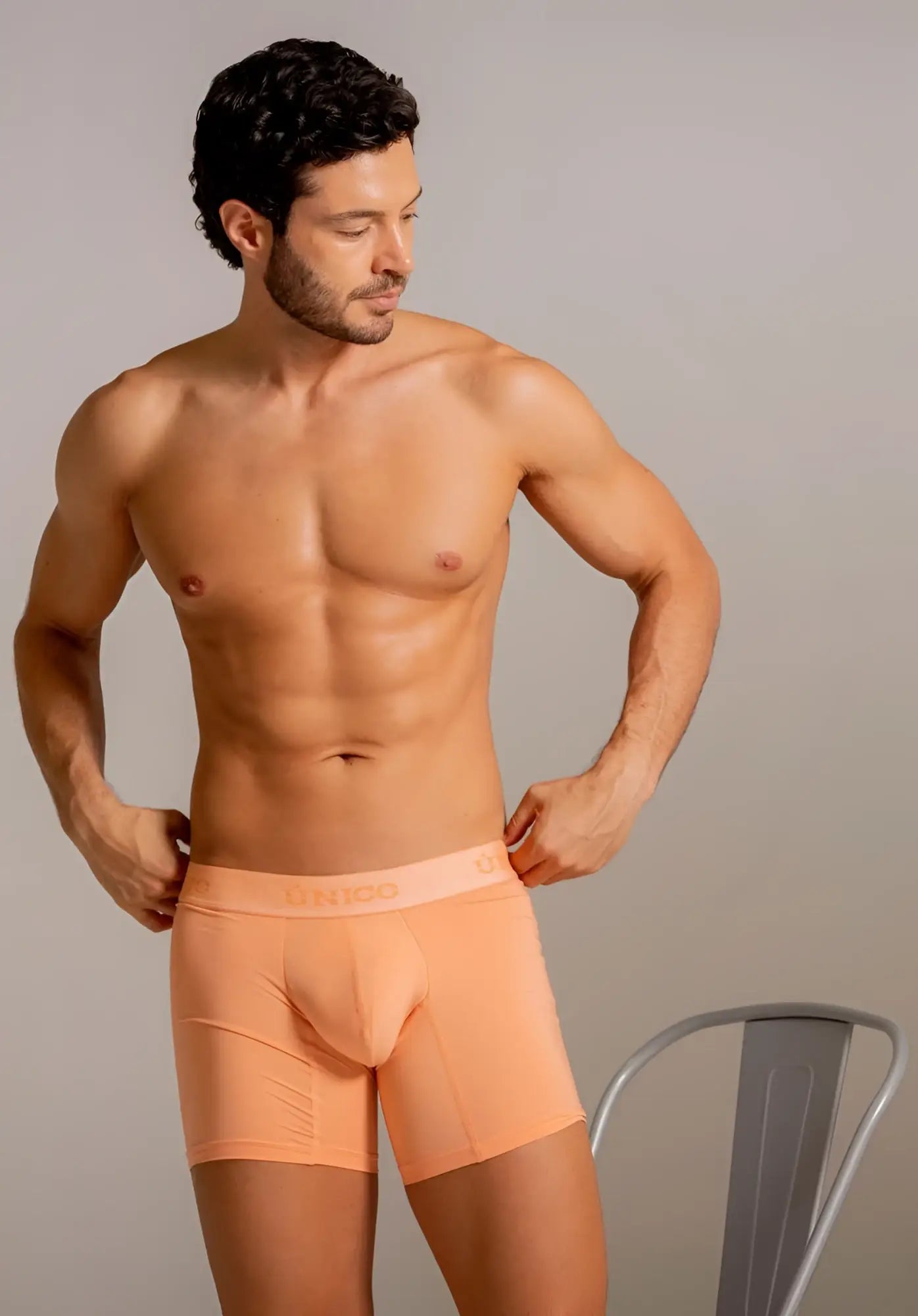 Cotton apricot men’s briefs with soft elastic waistband featuring unzoo logo unico classic boxer briefs