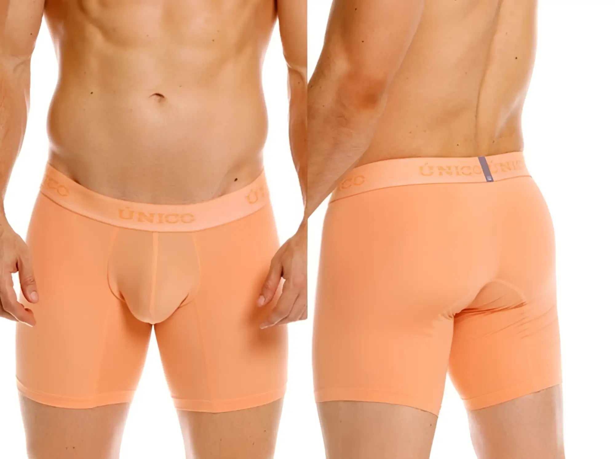 Orange unico men’s boxer briefs in apricot with smooth form-fitting design and elastic waistband for essential comfort