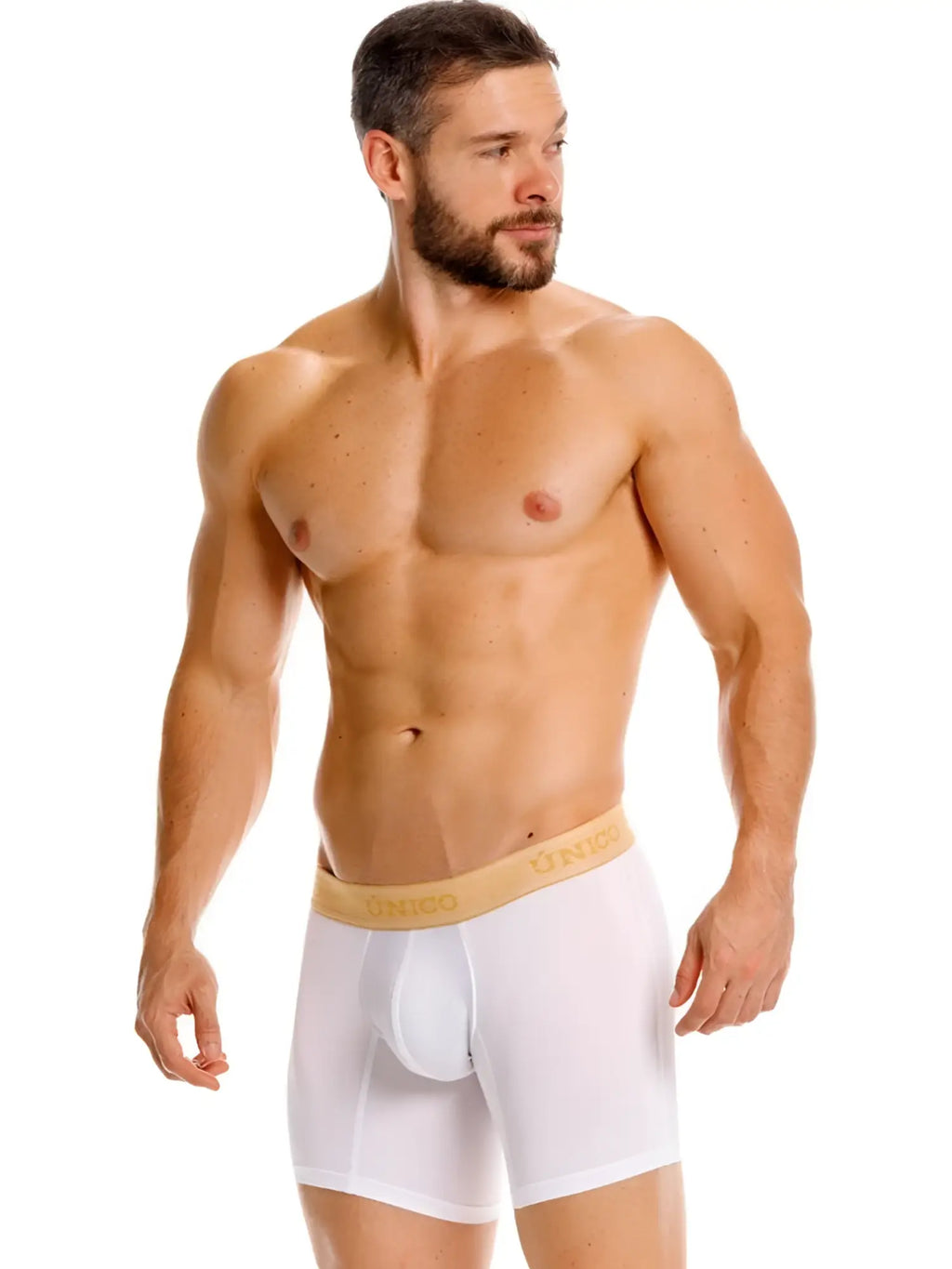 White men’s briefs with a gold onco waistband in unico 26040100225 amber boxer briefs color 00-white for premium comfort