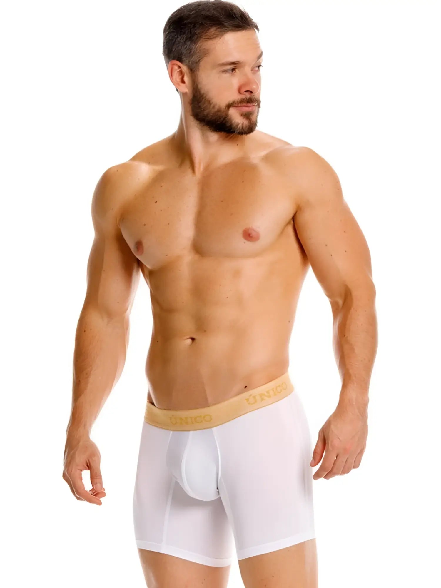White men’s briefs with a gold onco waistband in unico 26040100225 amber boxer briefs color 00-white for premium comfort